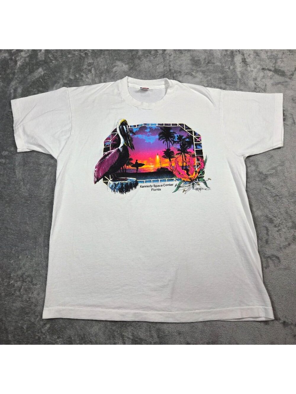 Vtg Kennedy Space Center Shirt Mens XL White Space Shuttle Sunrise Single Stitch